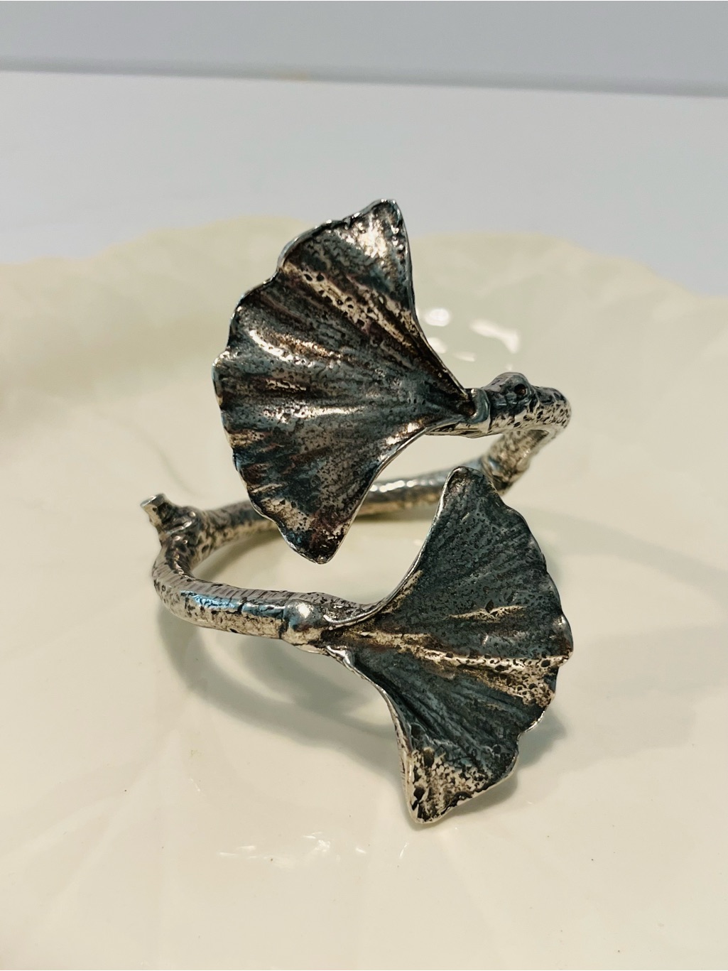 Vintage Pewter Gingko Leaf Napkin Rings Set Of 6
